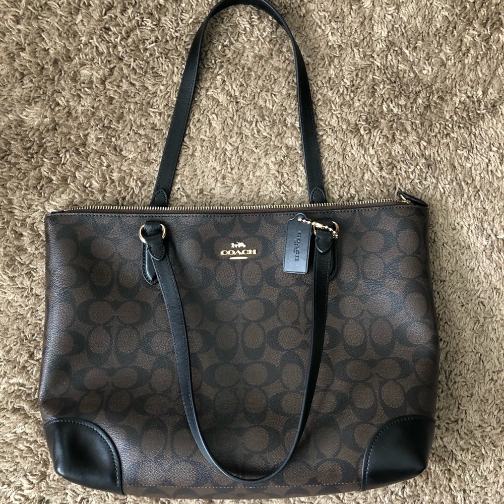 Coach Black Brown Monogram Leather Bag